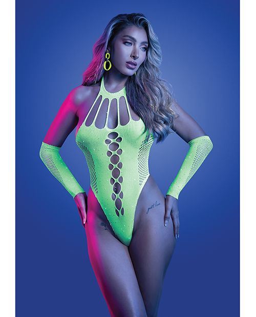 Glow Pressure Point UV Reactive Rhinestone Studded Teddy 2 Piece Set