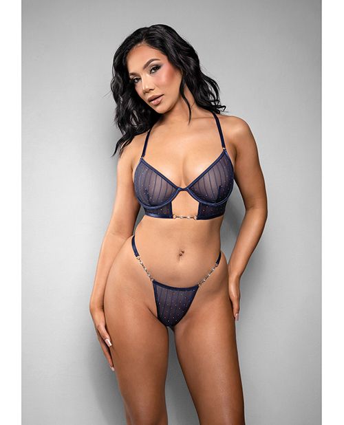 Temptress Celeste Sheer Striped Rhinestone Mesh Bra With G-String