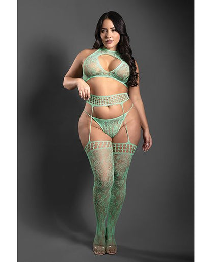 Sheer Heart Of Glass Lace Knit Halter Top 3 Piece Set