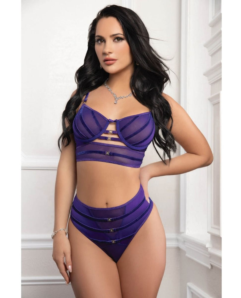 G World Mesh Underwire Bra 2 Piece Set with Velour Accents
