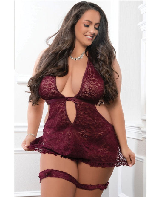 G World Apron Style Halter Mini Dress With Thong & Lace Garters