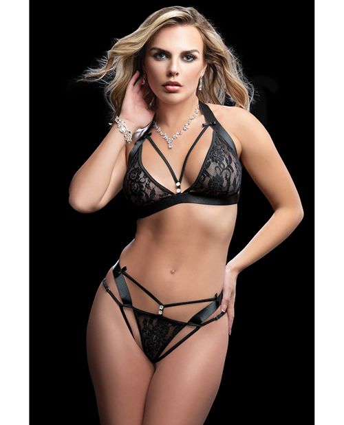G World Wide Strap Halter Bra With Cut Outs & Thong