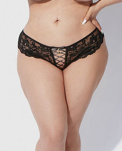 House of Desire Bella Lace Up Tanga Panty With Jewel Detail