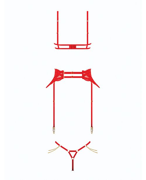 House of Desire Cecily Lace Cut-Out Bra & Thong With Garter Straps