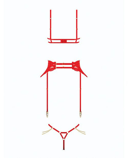 House of Desire Cecily Lace Cut-Out Bra & Thong With Garter Straps