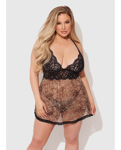 House of Desire Felicia Mesh and Lace Babydoll With G-String
