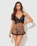 House of Desire Felicia Mesh and Lace Babydoll With G-String