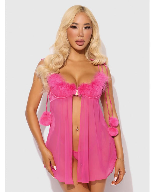House of Desire Marilyn Marabou & Mesh Babydoll & G-String Set