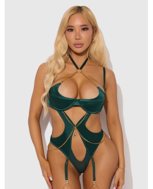 House of Desire Evangeline Satin & Chain Halter Teddy