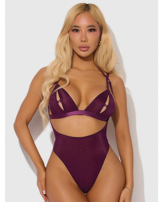 House of Desire Yasmine Shimmer Mesh Slit Cup, Backless Teddy & Bralette Set