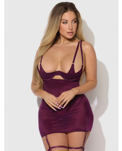 House of Desire Yasmine Shimmer Mesh O-Ring Thigh Garter Chemise & G-String Set