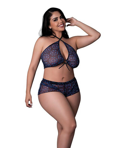 Hazy Dayz Butterfly Blacklight Reflective Halter Top & Short