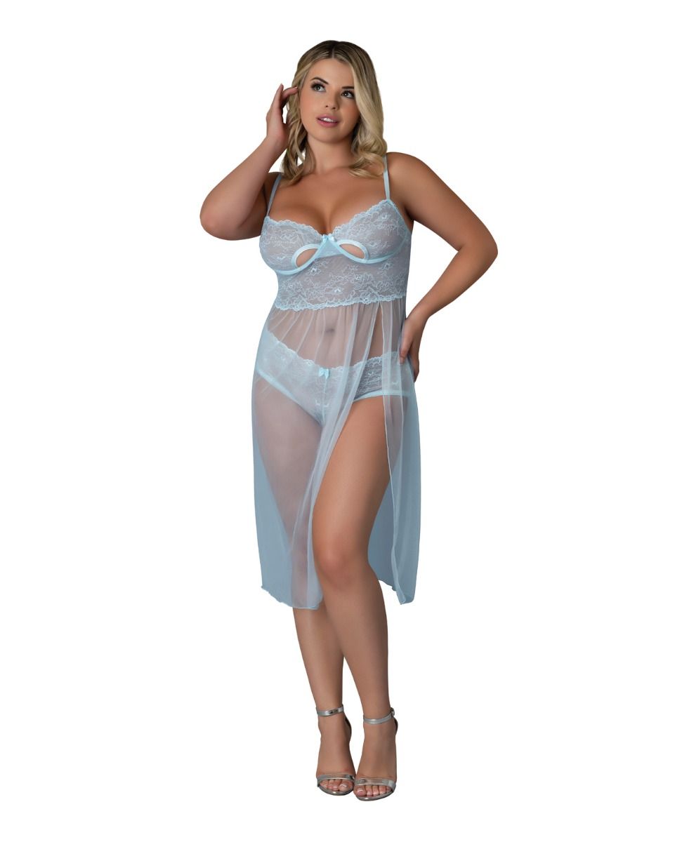 Exposed Blue Sky Long Chemise & Boy Short Panty