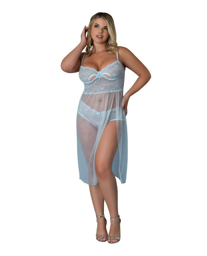 Exposed Blue Sky Long Chemise & Boy Short Panty