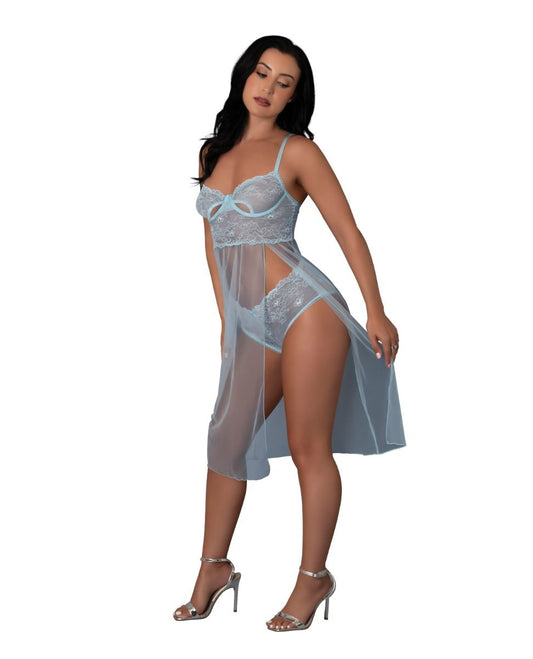 Exposed Blue Sky Long Chemise & Boy Short Panty