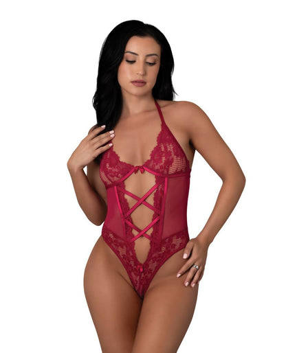 Exposed Black Cherry Halter Teddy