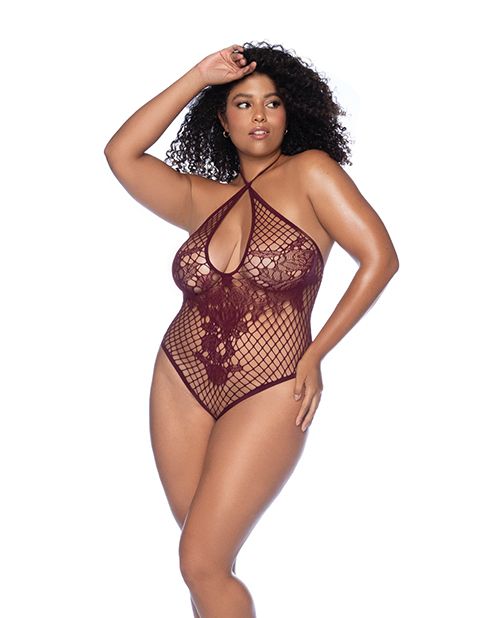 Mapale Floral Convertible Top Fishnet Bodysuit