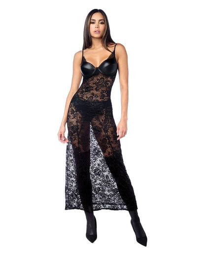 Mapale Lace Underwire Long Gown With Panty & Garter Belt