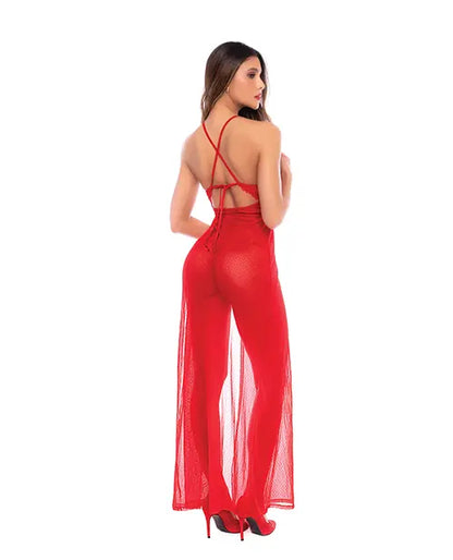 Mapale Dotted Lace & Mesh Maxi Dress With Thong