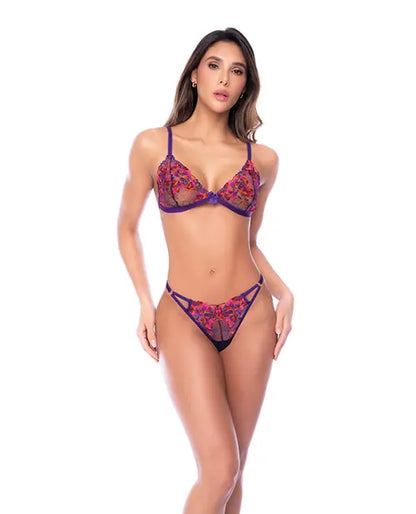 Mapale Floral Embroidered Mesh Triangle Bra With Matching Panty