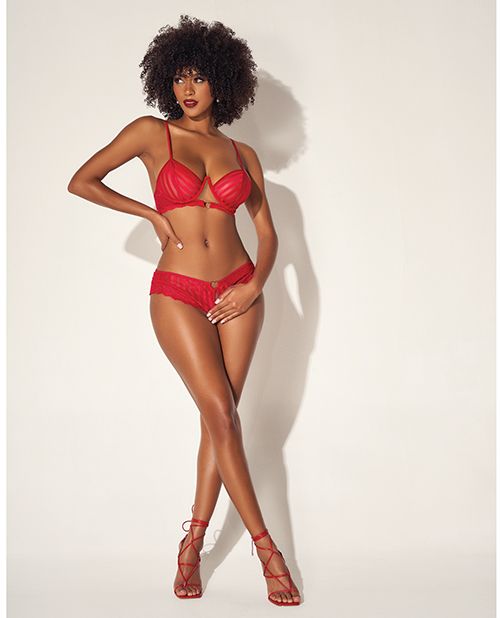 Mapale Shadow Stripe Underwire Top With Heart Detail & Crotchless Bottom