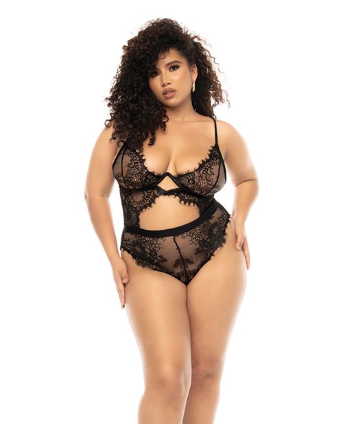 Mapale Floral Lace & Mesh Underwire Teddy With Keyhole Details