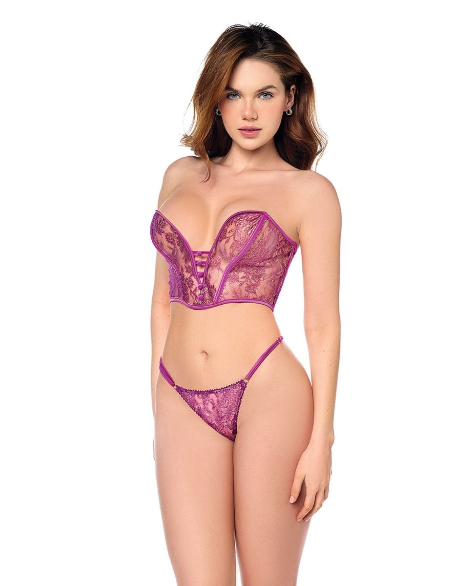 Mapale Mesh Bustier & G-String With Adjustable Sides