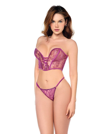 Mapale Mesh Bustier & G-String With Adjustable Sides