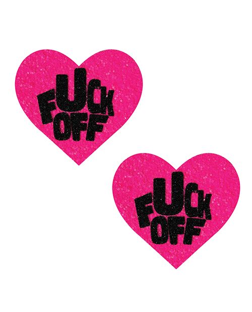 Nipztix Fuck Off Glitter Blacklight Reactive Heart Pasties