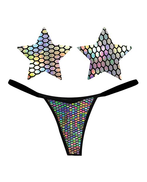 Naughty Knix Mirrored Mayhem Holographic G-String & Pasties