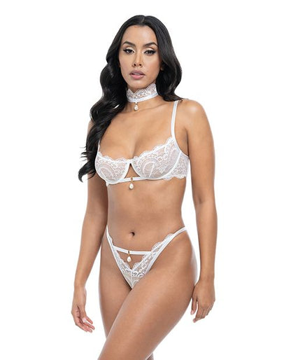 Oh La La Cheri Pearla Lace Underwire Bra & Open Back Panty With Matching Collar