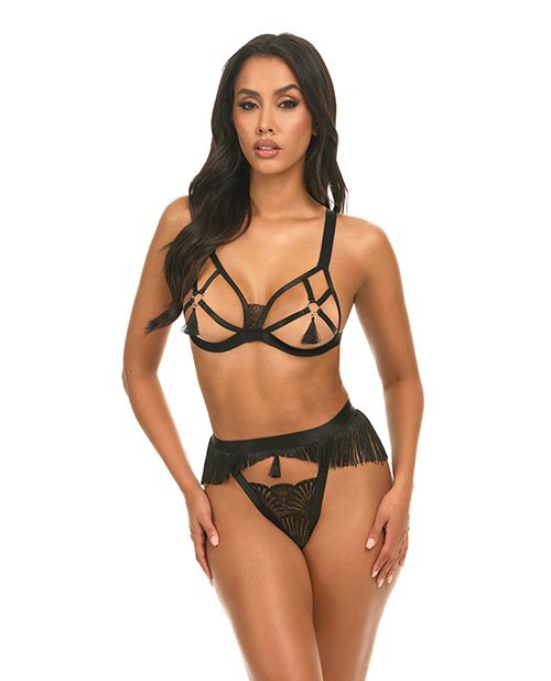 Oh La La Cheri Annika Open Cup 2 Piece Set With Fringe and Tassel Detail