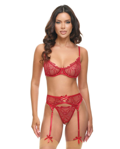 Oh La La Cheri Mariah Embroidered Lace and Mesh Underwire Bra 3 Piece Set