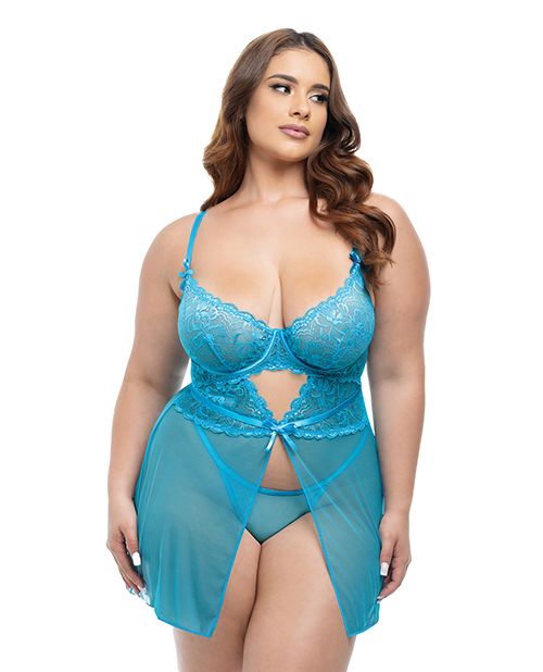 Oh La La Cheri Emma Floral Lace & Mesh Underwire Babydoll With G-String