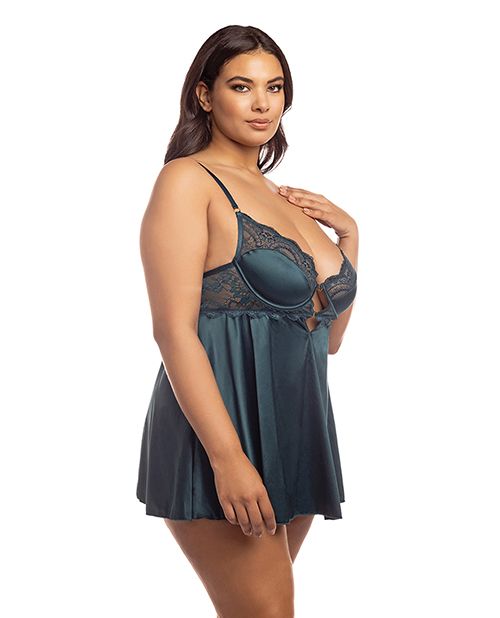 RSVP Diana Satin & Lace Babydoll With Ring & Keyhole Detail