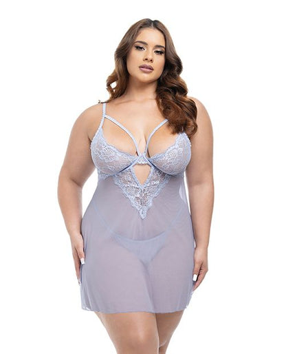 Oh La La Cheri Elsie Lace & Mesh Underwire Babydoll With G-String