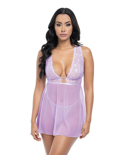 Oh La La Cheri Stassi Lace & Mesh Babydoll With G-String