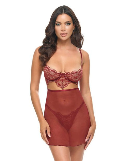 Oh La La Cheri Arielle Unlined Underwire Lace Babydoll With G-String