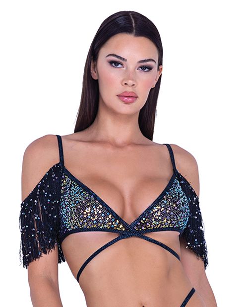 Roma Confidential Sequin Fishnet Fringe Top