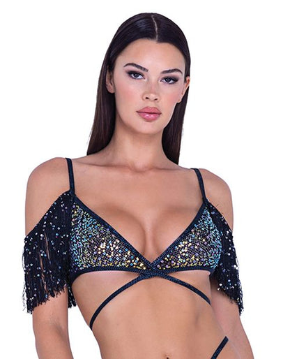 Roma Confidential Sequin Fishnet Fringe Top