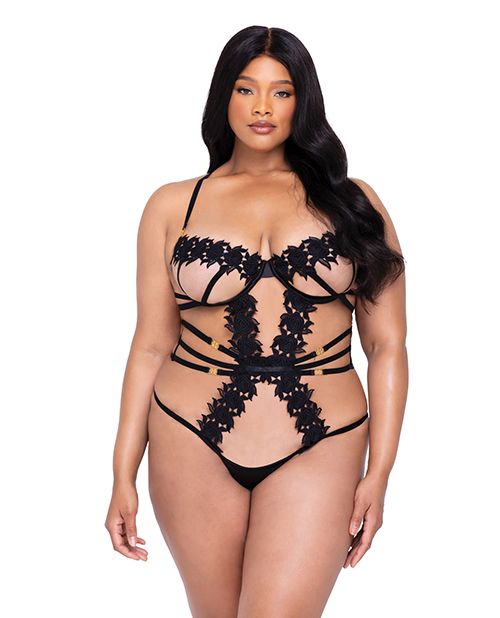 Roma Confidential Ebony Rose Floral Guipure Lace Trim Teddy