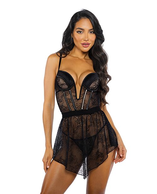 Roma Confidential Belle Noir Chantilly Lace and Satin Garter Skirt 3 Piece Set
