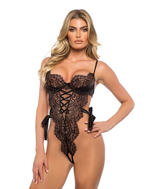 Roma Confidential Dreamer's Lust Scalloped Eyelash Lace and Satin Crotchless Teddy