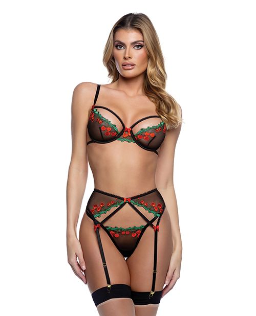 Roma Confidential Cherry Delight Embroidered Lace and Mesh Underwire Bra Set