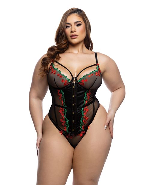 Roma Confidential Cherry Delight Embroidered Underwire Corset With G-String