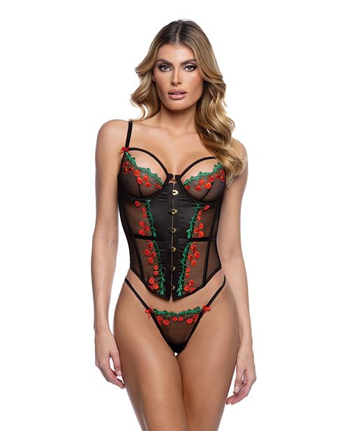 Roma Confidential Cherry Delight Embroidered Underwire Corset With G-String