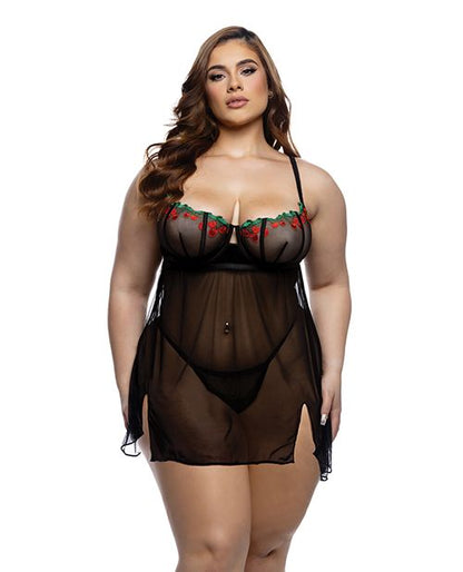 Roma Confidential Cherry Delight Embroidered Lace and Mesh Babydoll
