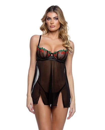 Roma Confidential Cherry Delight Embroidered Lace and Mesh Babydoll
