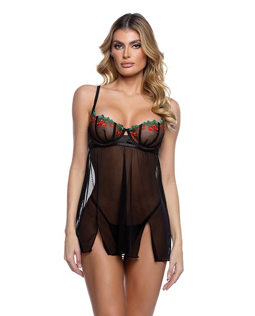 Roma Confidential Cherry Delight Embroidered Lace and Mesh Babydoll