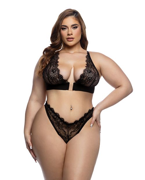 Roma Confidential Fever Dream Chantilly Eyelash Lace and Stretch Satin Bralette With Thong